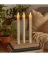 3-pakning hvite LED stearinlys, flammeeffekt - Ø2,2cm, Høyde: 24,5cm, kronelys, inkl. fjernkontroll, timer