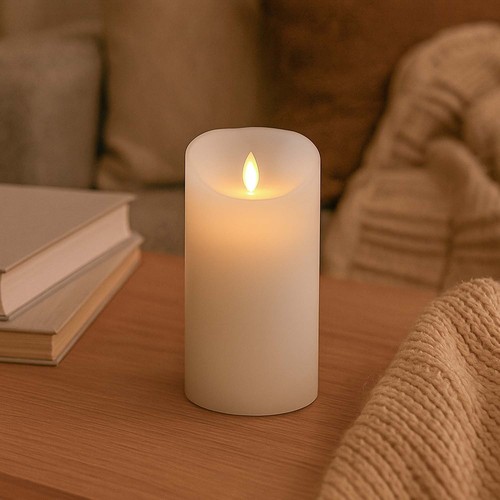 LED XL Blokklys 17,5cm høy, flammeeffekt, hvit - Ø10cm, 17,5cm høy, fungerer med fjernkontroll, ekte stearin