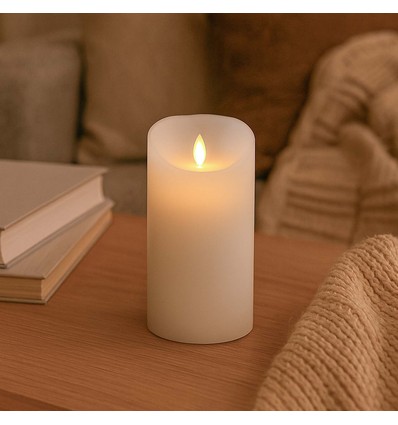 LED XL Blokklys 17,5cm høy, flammeeffekt, hvit - Ø10cm, 17,5cm høy, fungerer med fjernkontroll, ekte stearin