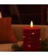 LED Blokklys med lysslynge, 10cm høy, flammeeffekt - Ø7,5cm, 10cm høy, fungerer m. fjernkontroll, ekte stearin, rød