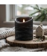 LED Blokklys, 3 stk, bevegelig flamme, svart - Inkl. fjernkontroll og timer, 10/12,5/15cm høy, Ø10cm, ekte stearin