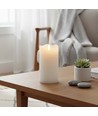 LED Blokklys 15cm høy, flammeeffekt, hvit - Ø7,5cm, 15cm høy, fungerer med fjernkontroll, timer, ekte stearin