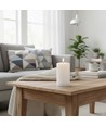 LED Blokklys 12,5cm høy, smelte-utseende, flammeeffekt - Ø7,5cm, 12,5cm høy, fungerer m. fjernkontroll, timer, ekte stearin