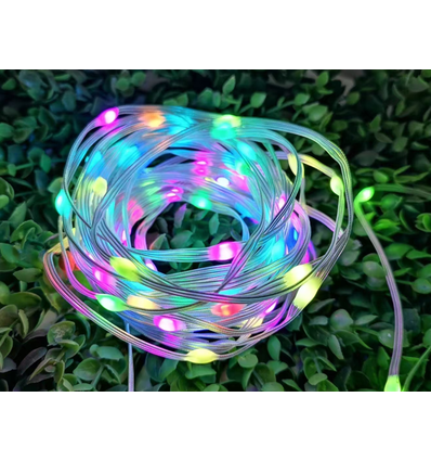 10 m RGBIC LED-lyskjede - 100 LED, klar ledning, fjernkontroll + Bluetooth, 5V USB