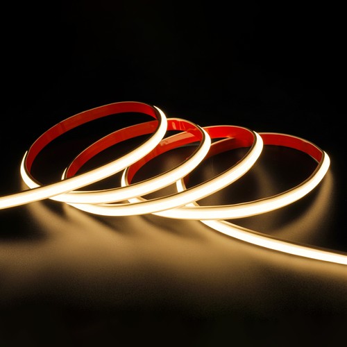 5 m vanntett slim COB strip - 230V, IP67, 296 LED, 9W/m, tape på baksiden