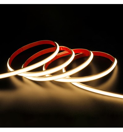 5m 9W/m vanntett slim COB strip - 230V, IP67, 296 LED/m, selvklebende, opptil 50m