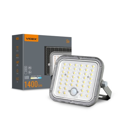 20W LED solcelle lyskaster med sensor - 1400lm, IP65, 5000K, grå, utendørs