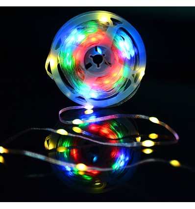 5 m. RGBIC LED-lyskjede - 50 LED, klar ledning, fjernkontroll + bluetooth, 5V USB