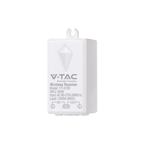 RF/WiFi mottaker for trådløse brytere - 1000W, rekkevidde opptil 500m, hvit, PC plast
