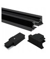1 meter skinne til skinnespots - Sort, 1-faset, 1F2W, komplett med tilkobling og endestykke
