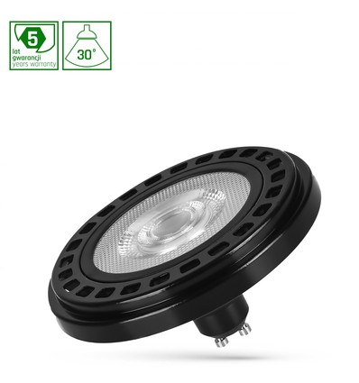 20W AR111 GU10 LED pære, RA90 - 30°, sort hus, 2700K, 1600lm, 5 års garanti