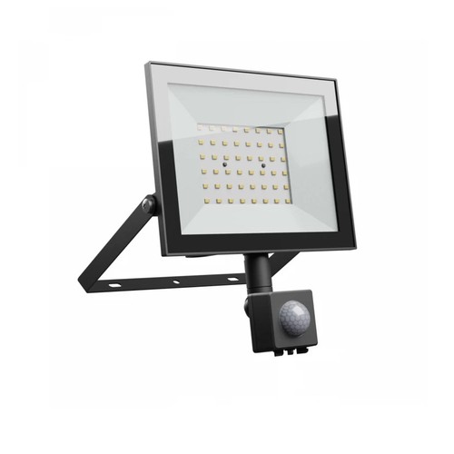 50W lyskaster med sensor - Svart, IP44, PIR sensor, 230V, Spectrum