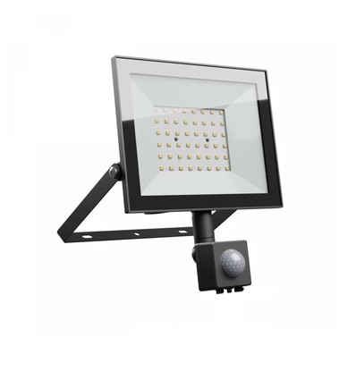 50W lyskaster med sensor - Svart, IP44, PIR sensor, 230V, Spectrum