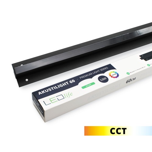 LED sort Troldtekt-skinne 60 cm, CCT - 30W, Akustilight, innfelt, 24V