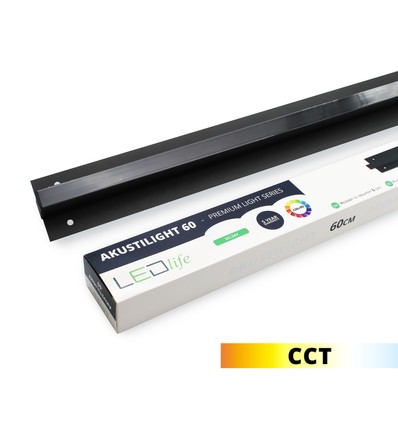 LED sort Troldtekt-skinne 60 cm, CCT - 30W, Akustilight, innfelt, 24V
