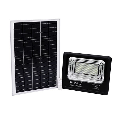 300W LED solcelle lyskaster - 4200lm, IP65, 6000K, inkl. solcellepanel og fjernkontroll