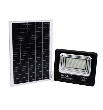 300W LED solcelle lyskaster - 4200lm, IP65, 6000K, inkl. solcellepanel og fjernkontroll