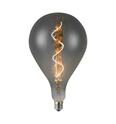 E27 4W LED filament spiralpære - A160, smoky glass, varm hvit