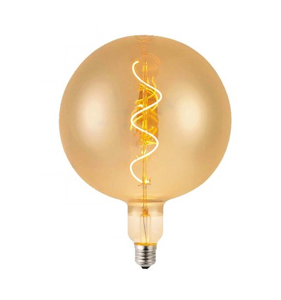 E27 4W LED filament spiralpære - G200 globe, amber glass, varm hvit, 250lm