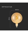 E27 4W LED filament spiralpære - G200 globe, amber glass, varm hvit, 250lm