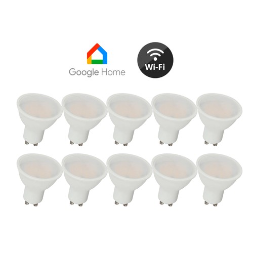 10 stk. Wifi LED-pære - 5W, Tuya/Smart Life, fungerer med Google Home, GU10 Spot
