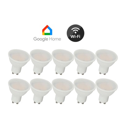 10 stk. Wifi LED-pære - 5W, Tuya/Smart Life, fungerer med Google Home, GU10 Spot