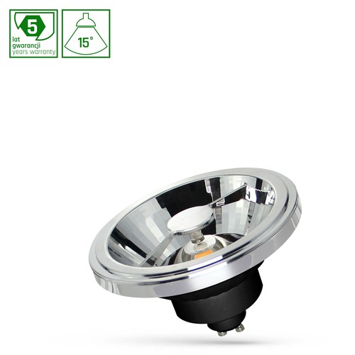 Ar111 LED 12W GU10 - 230V, COB, 15°, nøytral hvit, svart, Spectrum