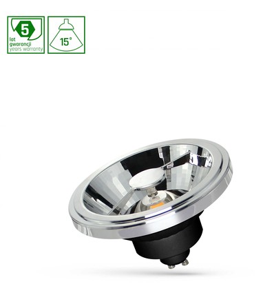 12W AR111 GU10 LED spot - 4000K, 15 grader, COB, sort, 5 års garanti
