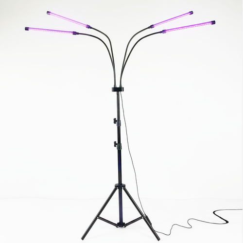 LEDlife vekstlys med stativ - Svart, 4 lamper, justerbar høyde, fleksible armer