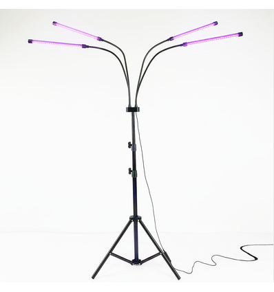 LEDlife vekstlys med stativ - Svart, 4 lamper, justerbar høyde, fleksible armer