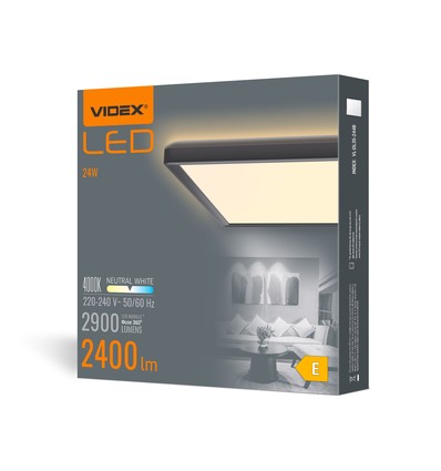 LED taklampe 24W - firkantet, svart, nøytral hvit