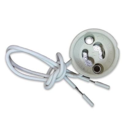 GU10 sokkel med 15cm ledning - Hvit, keramisk holder, IP20
