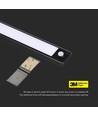 60cm 2,5W LED skaplampe med sensor - Sort, 3000K, oppladbar, PIR sensor, 5V USB
