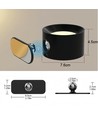 Oppladbar vegglampe CCT - 4,5W, Matt svart, rund, 360° roterbar, IP20, inkl. lyskilde