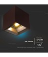 9W LED Solcelle vegglampe - IP65, CCT, 3 lysfarger, PIR-sensor, cortenfarget hus