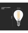 E14 4W LED filament pære - P45, klar, varm hvit, 400lm