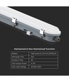 120 cm VT-120137E armatur 36W - LED vanntett, med nødsett, melkefarget deksel + rustfrie klips, 6500K, 120 lm/W