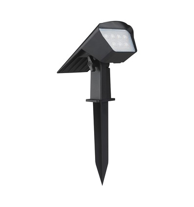 VT-10183 LED 1,3W - solcelledrevet, 2-i-1 spyd-/vegglampe, CCT 3-i-1, svart, IP65