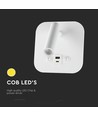 8W LED sengevegglampe med USB/PD lading - CREE chip, 3000K, hvit, inkl. lyskilde