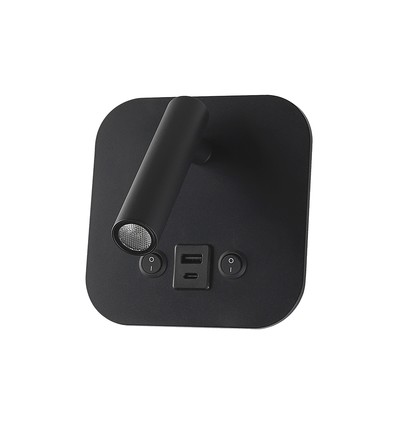 VT-80068 LED sengelampe 8W - med veggmontering og USB/PD lading, CREE-chip, 3000K, svart