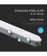 150 cm VT-150149S LED-armatur 48W - vanntett, med sensor, melkefarget deksel, rustfri stålklips, 6500K