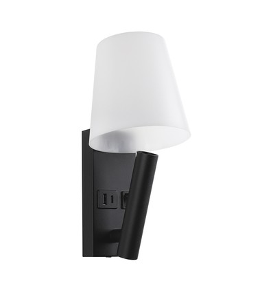 2W LED sengelampe / vegglampe med USB-lading - Sort, 3000K, CREE chip, IP20, moderne design