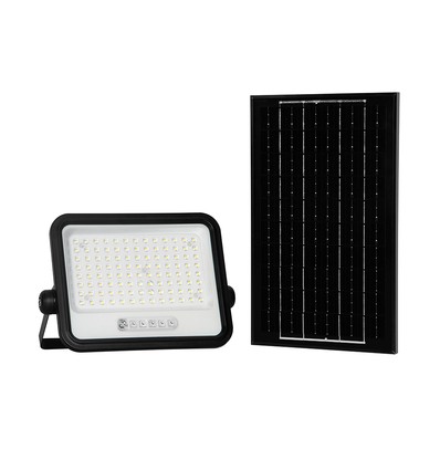 VT-204W LED projektør 200W - med solcellepanel, CCT: 7in1, sort hus, med batteriindikator, IP65