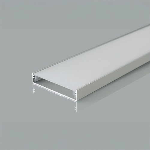 2m Alu profil til LED strips - 50x10 mm, sølv, matt deksel, for brede strips opptil 48mm