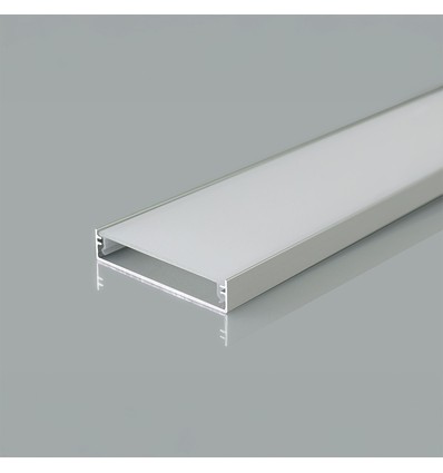 2m Alu profil til LED strips - 50x10 mm, sølv, matt deksel, for brede strips opptil 48mm
