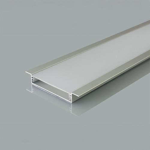 2m innfellingsprofil til LED strips - Sølv aluminium, inkl. deksel, for strips opptil 48,2mm, IP20