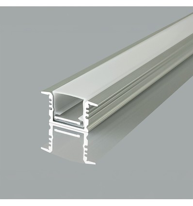2m innfellingsprofil, aluminium - Inkl. deksel, for LED-strips opptil 14,1mm, sølv, IP20