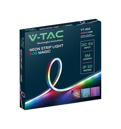 5m VT-562 neon lyslist - med kontroller, Magic RGB, sett, DC 5V, pris/sett