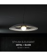 Designer pendellampe - Ø60cm, G9 fatning, sort/hvit metall og glass, uten lyskilde