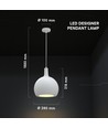 E27 Designer pendellampe, Ø28cm - Keramikk og metall, hvit, uten lyskilde